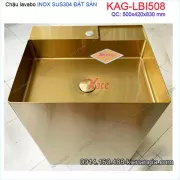 Lavabo trụ vuông đặt sàn inox sus304 Vàng 500X420X830 KAG-LBI508