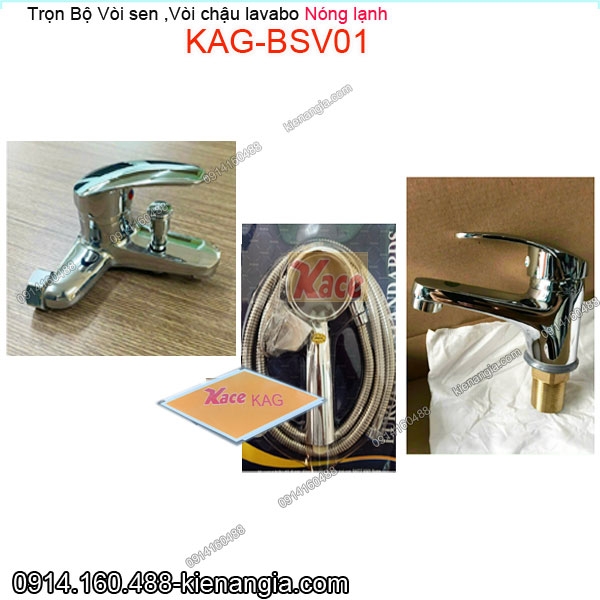 Combo trọn bộ Vòi sen tắm,vòi chậu lavabo nóng lạnh sáng bóng KAG-BSV01