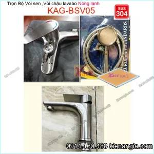 Combo sen tắm,vòi chậu lavabo nóng lạnh inox sus304 KAG-BSV05