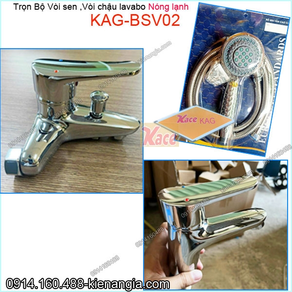 Combo  Vòi sen tắm,vòi chậu lavabo nóng lạnh bóng KAG-BSV02