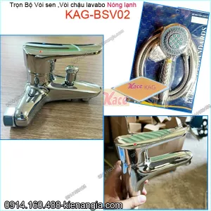Combo  Vòi sen tắm,vòi chậu lavabo nóng lạnh bóng KAG-BSV02