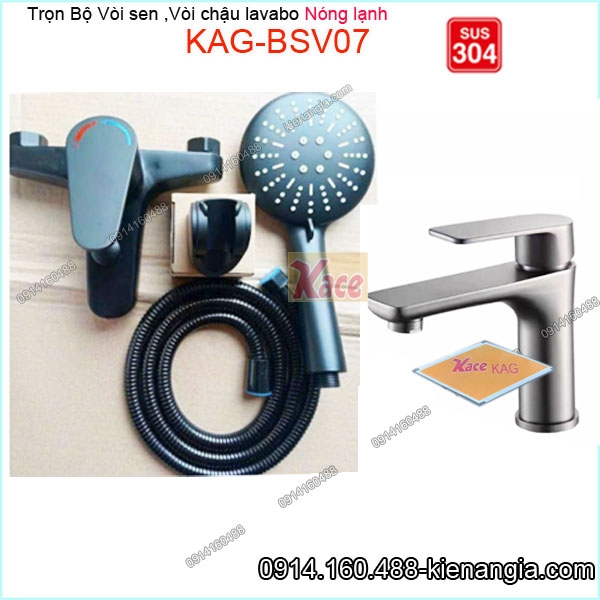 Bộ Vòi sen tắm,vòi chậu lavabo nóng lạnh inox sus304 ĐEN KAG-BSV07