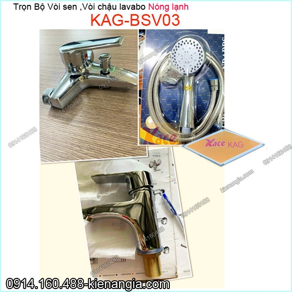 Combo bộ Vòi sen tắm,vòi chậu lavabo nóng lạnh KAG-BSV03