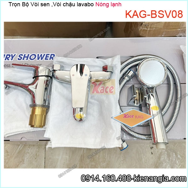 Trọn bộ Vòi sen ,vòi lavabo nóng lạnh sáng bóng KAG-BSV08