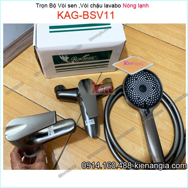 Combo Sen tắm,vòi chậu lavabo nóng lạnh  KAG-BSV11 xám ghi không gỉ séc