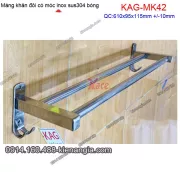 Máng khăn đôi có móc inox sus304 bóng KAG-MK42
