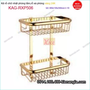 Kệ rố chữ nhật 2 tầng phòng tắm Vàng 24K KAG-RXP506 dài 30x13 cm cao 36 cm