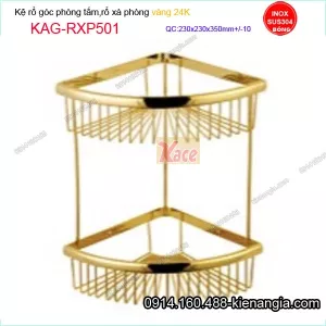 Kệ rố góc 2 tầng phòng tắm vàng 24K KAG-RXP501 góc 23x23 cm cao 35 cm
