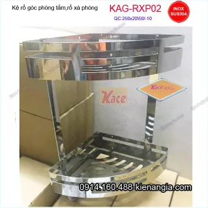 Kệ góc phòng tắm 2 tầng inox sus304 bóng 25x25x45 cm KAG-RXP02