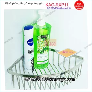Kệ góc phòng tắm inox sus304 bóng 25x25x8 cm KAG-RXP11