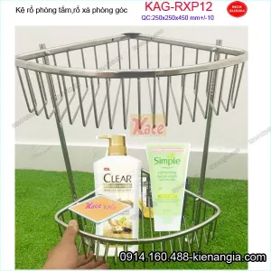 Kệ góc phòng tắm 2 tầng inox sus304 250x250x450 mm KAG-RXP12