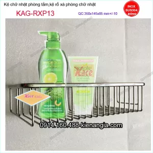 Kệ chữ nhật phòng tắm inox sus304 bóng  350x145x85 mm KAG-RXP13
