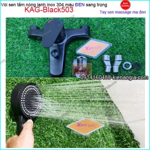 Sen tắm nóng lạnh inox 304 tay sen massage KAG-Black503