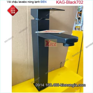 Vòi chậu lavabo VUÔNG nóng lạnh inox sus304 ĐEN 30cm KAG-Black702