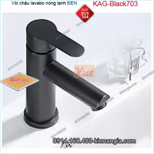 Vòi chậu lavabo nóng lạnh inox sus304 ĐEN 20cm KAG-Black703