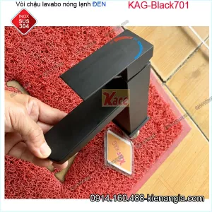 Vòi chậu lavabo VUÔNG nóng lạnh inox sus304 ĐEN 20cm KAG-Black701