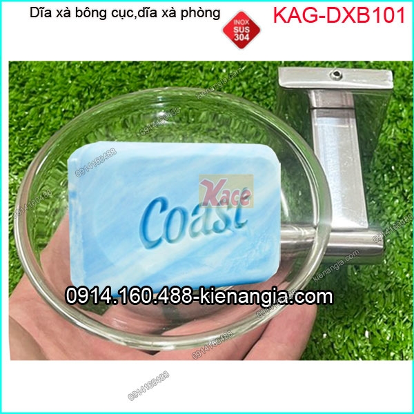 Dĩa xà bông cục thủy tinh,đế vuông inox sus304 KAG-DXB101