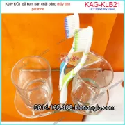 Kệ ly đôi 2 lỗ bàn chải  bằng thuỷ tinh 200x100x10mm KAG-KLB21