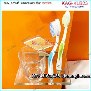 Kệ ly đơn vuông thủy tinh 150x120x10mm,2 lổ giắt bàn chải đánh răng KAG-KLB23