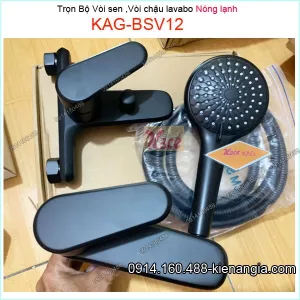 Combo sen vòi  đồng thau mạ ĐEN KAG-BSV12: sen nóng lạnh + vòi lavabo