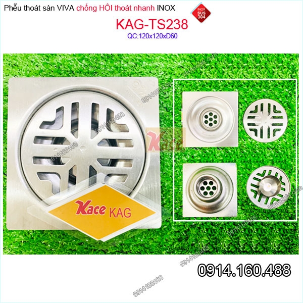 Phễu thoát sàn chống hôi inox 304  phòng tắm 120x120xD60 KAG-TS238
