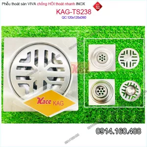 Phễu thoát sàn chống hôi inox 304  phòng tắm 120x120xD60 KAG-TS238