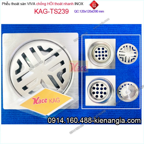 Phễu thoát sàn chống hôi inox 304  phòng tắm 120x120xD90 KAG-TS239