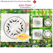 Phễu thoát sàn Viva chống hôi inox 304  phòng tắm 150x150xD90 KAG-TS241