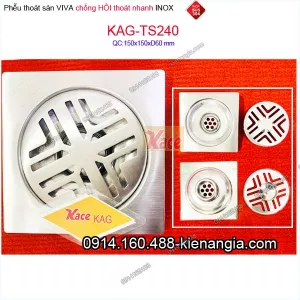 Phễu thoát sàn Viva chống hôi inox 304  phòng tắm 150x150xD60 KAG-TS240
