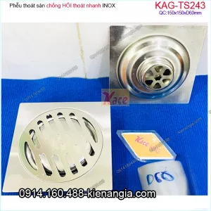 Thoát sàn chống hôi thoát nhanh inox 304 150x150xD60 KAG-TS243