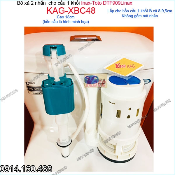 Bộ xả 2 nhấn bồn cầu 1 khối lỗ 8-9,5cm Inax-Toto DTF909Linax KAG-XBC48 cao 18cm