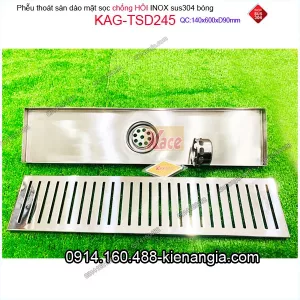 Thoát sàn dài mặt sọc 14x60x ống D90 KAG-TSD245