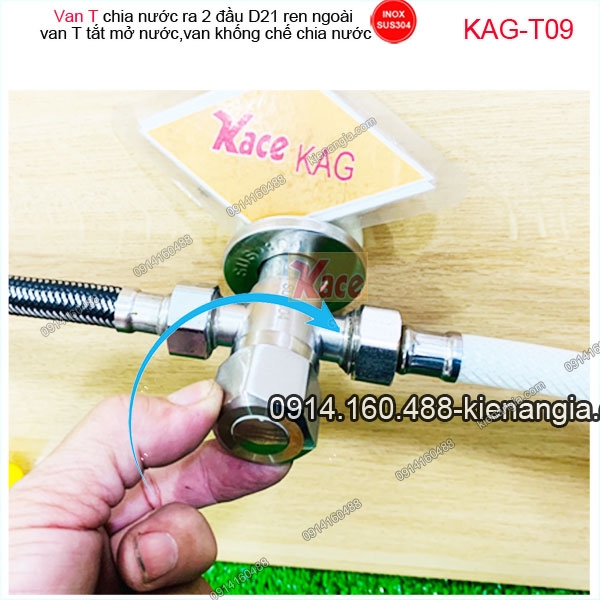Van T khống chế ,chia nước sus 304 KAG-T09 ren D21