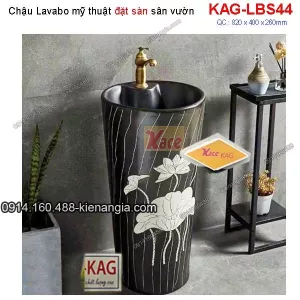 Chậu lavabo đặt sàn sân vườn KAG-LBS44 khảm Hoa Sen
