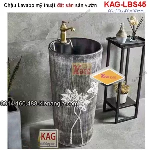 Chậu lavabo đặt sàn sân vườn KAG-LBS45 khảm Hoa Sen