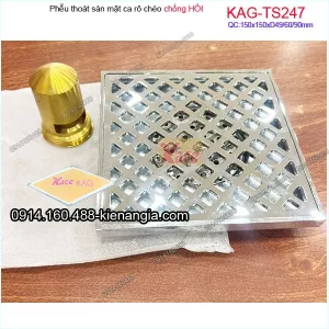 Thoát sàn ca rô chéo 150x150xD496090 chống hôi KAG-TS247