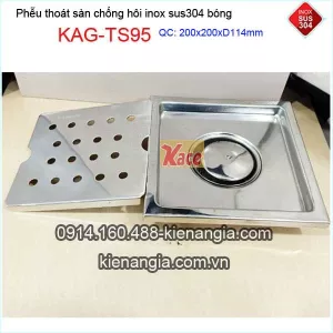Thoát sàn inox bóng 200x200xD114 KAG-TS95