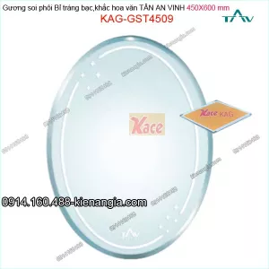 Gương soi phôi Bỉ  sáng đẹp Tân An Vinh 450x600 mm  KAG-GST4509 oval Hoa văn tráng bạc