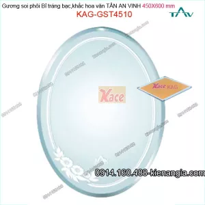 Gương soi phôi Bỉ  sáng đẹp Tân An Vinh 450x600 mm KAG-GST4510 oval hoa văn tráng bạc