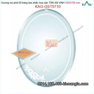 KGương soi oval 500x700 mm Tân An Vinh hình ảnh trung  thực KAG-GST5710 hoa văn phun cát