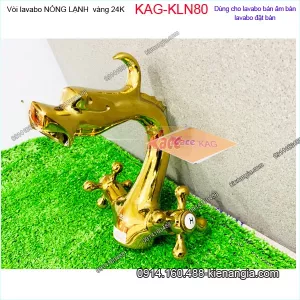 Vòi lavabo nóng lạnh đầu rồng vàng 24K KAG-KLN80 cao 20cm