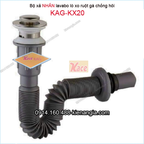 Xả lavabo ruột gà đầu inox nhấn KAG-KX20