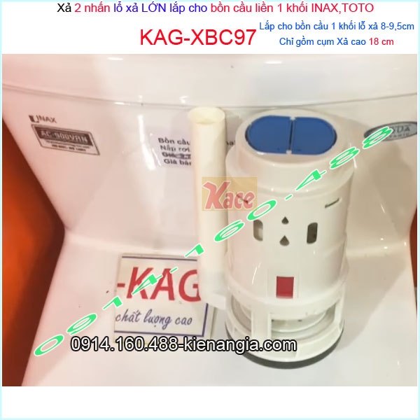 Xả 2 nhấn bồn cầu 1 khối lỗ xả lớn 8-9.5cm thấp 18cm INAX,TOTO KAG-XBC97
