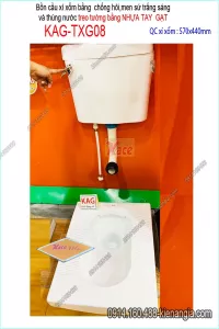 Xí xổm vuông chống hôi và thùng nước nhựa TAY GẠT KAG-TXG08