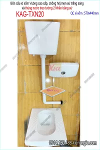 Xí xổm vuông chống hôi và thùng nước 2 NHẤN bằng sứ KAG-TXN20