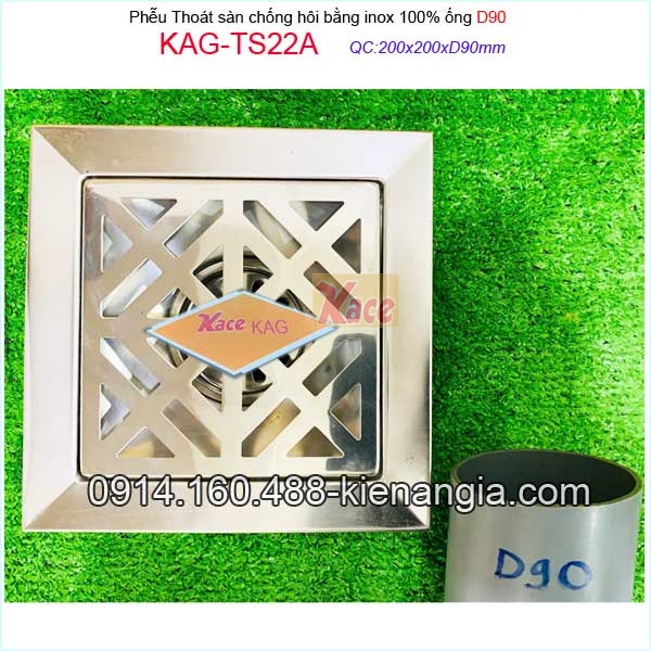 Thoát sàn chống hôi inox 100% 20x20xD90mm KAG-TS22A
