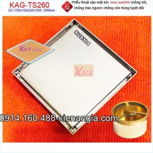 Thoát sàn inox sus304 mặt kín chống côn trùng tuyệt đối 150x150xD496090-KAG-TS260