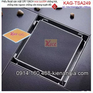 Thoát sàn ÂM inox sus304 mặt CẮT GẠCH chống côn trùng tuyệt đối 150x150xD496090-KAG-TS249