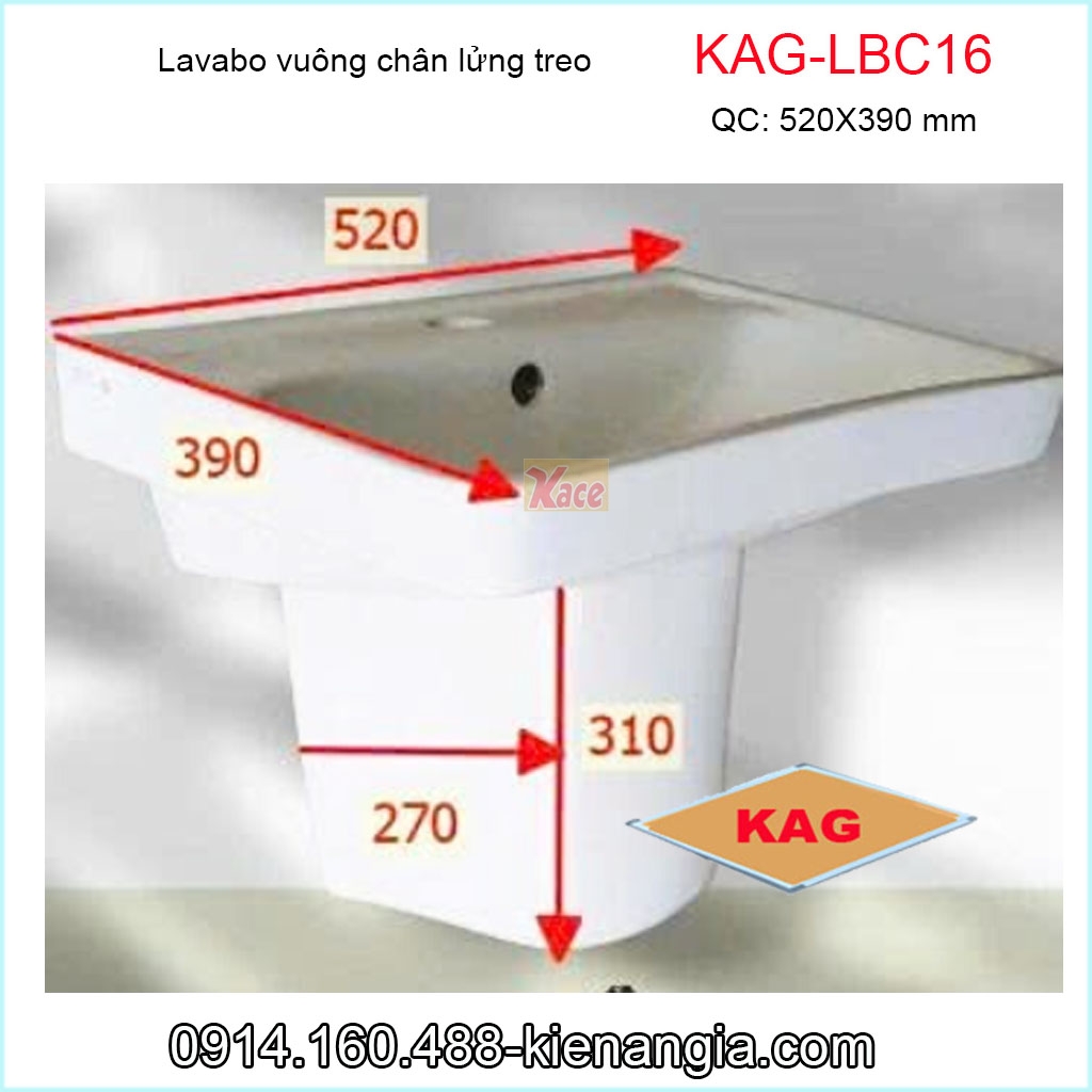 Lavabo chân lửng treo tường KAG-LBC16