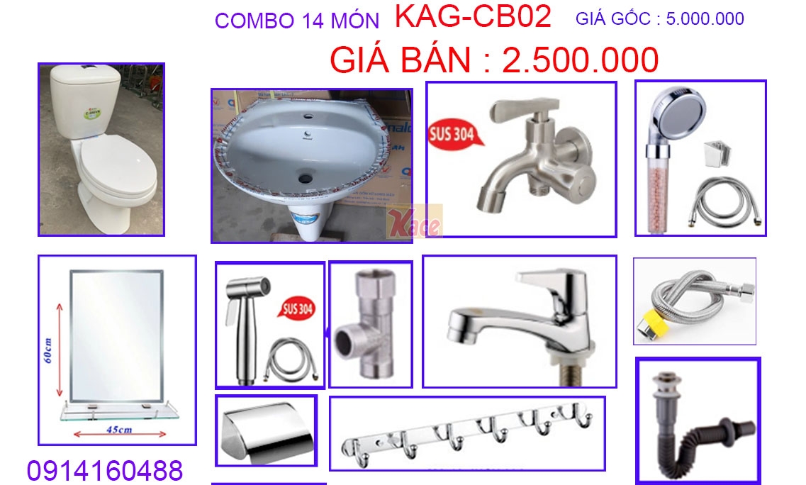 Combo 14 món phòng tắm KAG-CB02-Nhà tắm dân dụng
